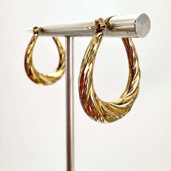 VTG Sterling Silver 925 Twist Design Elongated Hoop Earrings Size 1" Length - Picture 3 of 10